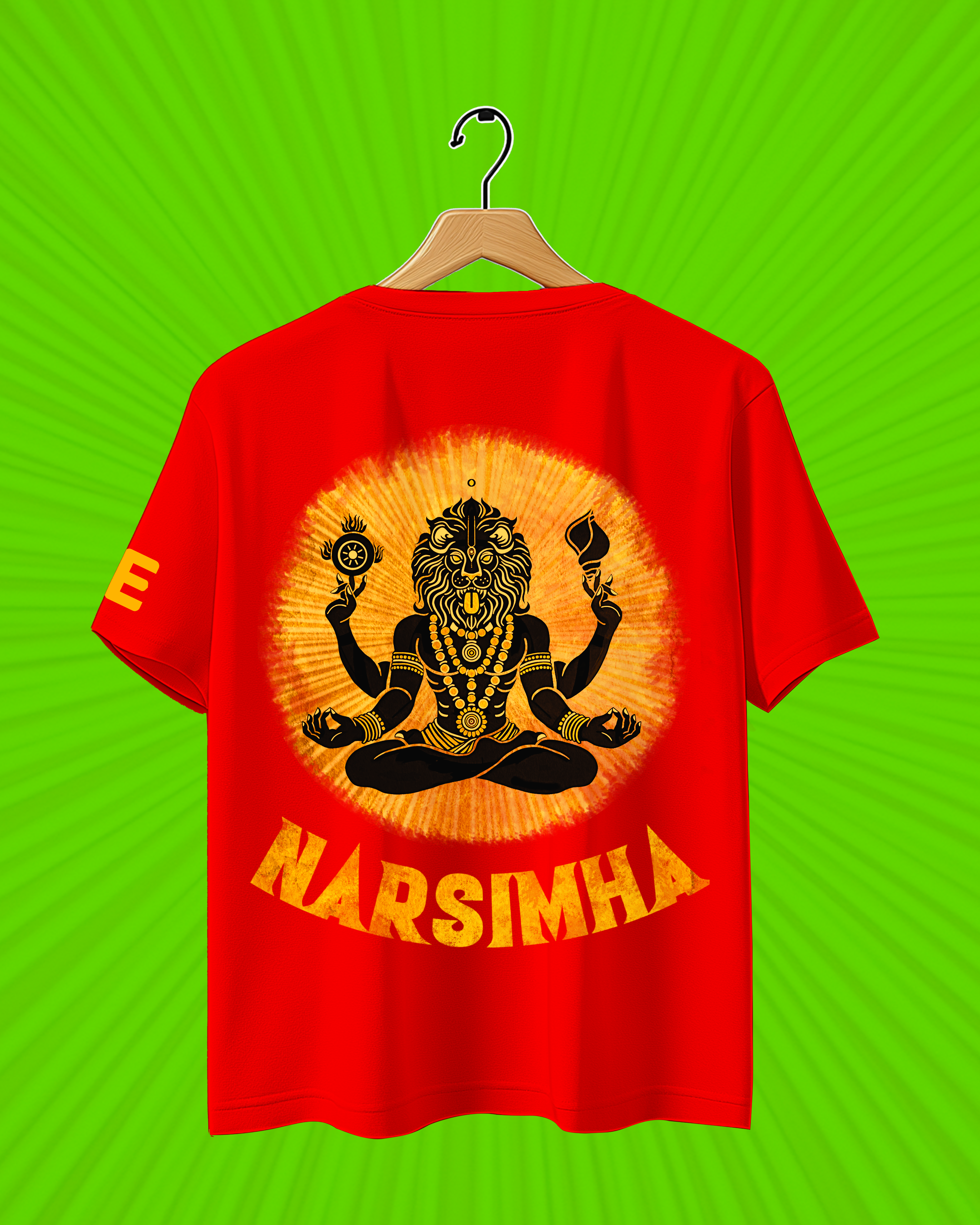 Sacred Radiance – Narasimha Red Oversized T-shirt