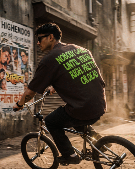 HIGHEND09 "Nobody Cares" Heavyweight Oversized Graphic Tee – Dark Brown