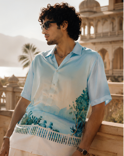 HIGHEND The "Udaipur Oasis" Panoramic Half Shirt-Printed oversize Shirt